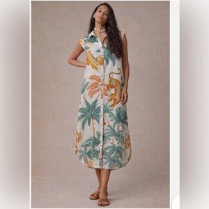 Anthropologie Maeve Lillian Cap Sleeve jungle, print midi dress